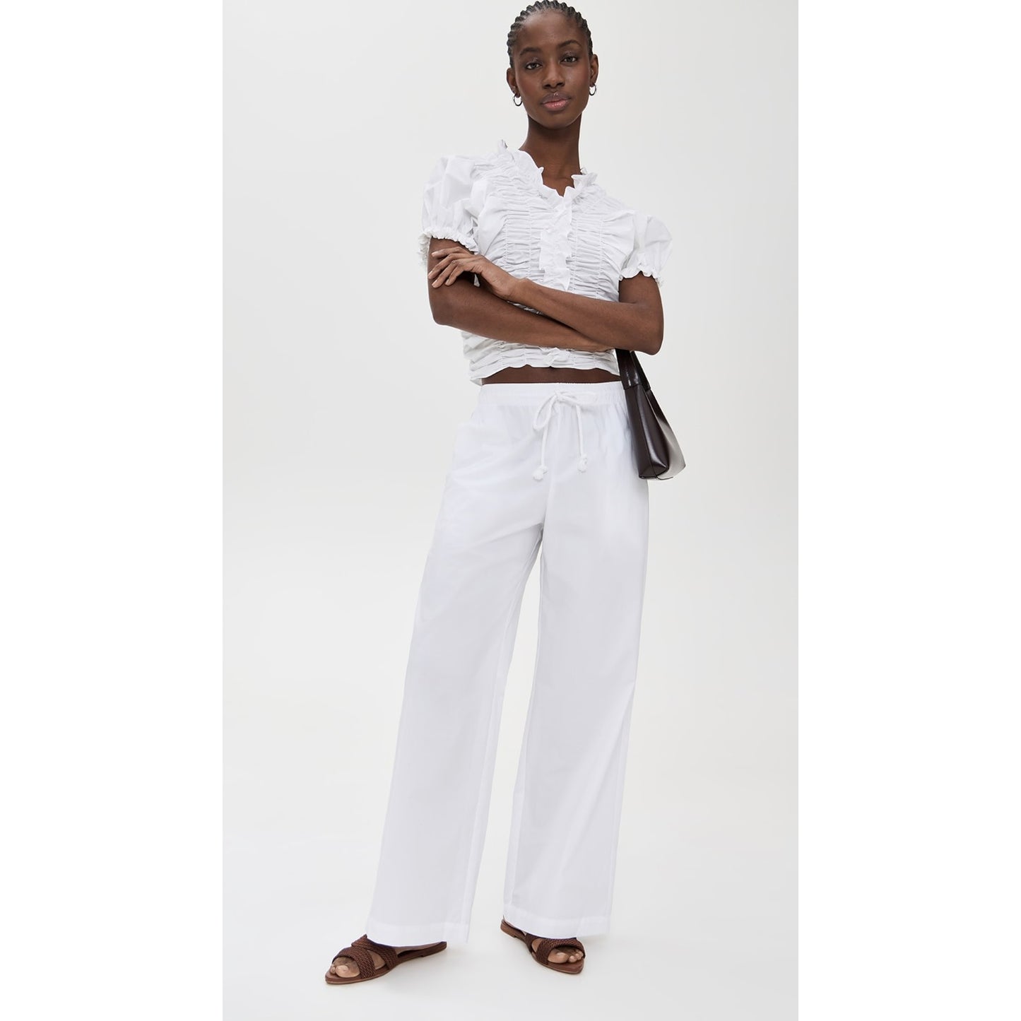 Lee Mathews "Frida" Gathered Top in White, size "2" (Medium)
