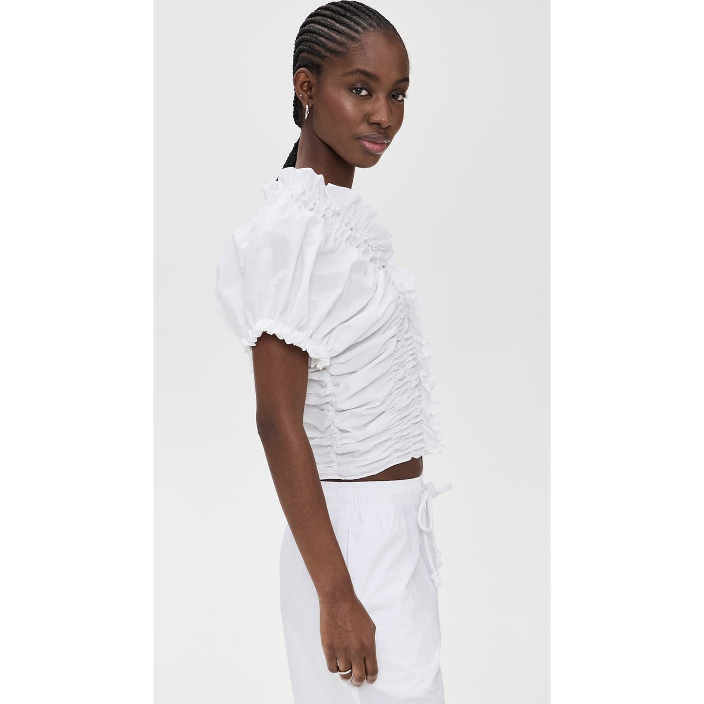 Lee Mathews "Frida" Gathered Top in White, size "2" (Medium)