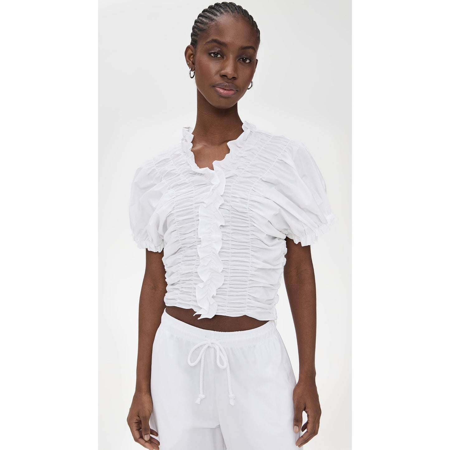 Lee Mathews "Frida" Gathered Top in White, size "2" (Medium)
