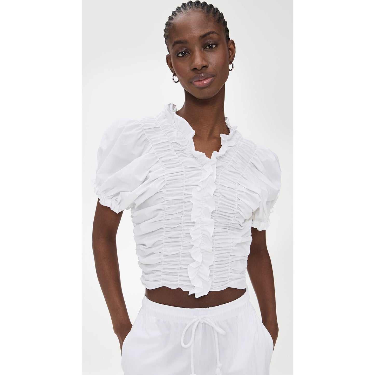 Lee Mathews "Frida" Gathered Top in White, size "2" (Medium)