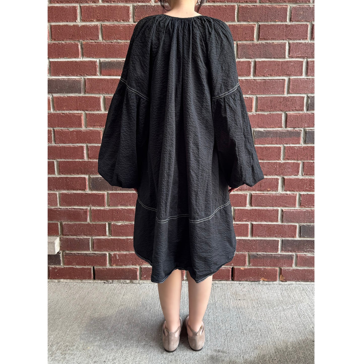 Lee Mathews "Lilian" Balloon Sleeve Mini Dress in Black, size "1" (Small)