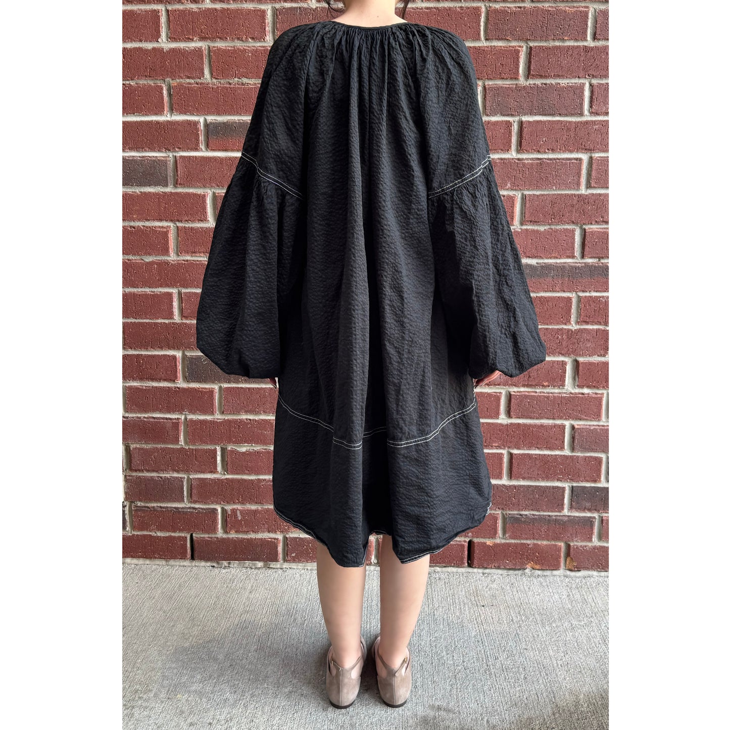 Lee Mathews "Lilian" Balloon Sleeve Mini Dress in Black, size "1" (Small)
