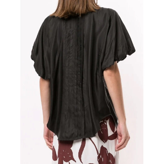 Lee Mathews "Emiko" Puff Sleeve Ramie Top in Black, size "4" (like a large - XL)