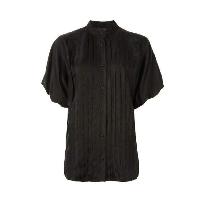 Lee Mathews "Emiko" Puff Sleeve Ramie Top in Black, size "4" (like a large - XL)