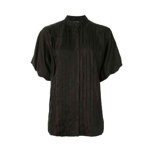 Lee Mathews "Emiko" Puff Sleeve Ramie Top in Black, size "4" (like a large - XL)