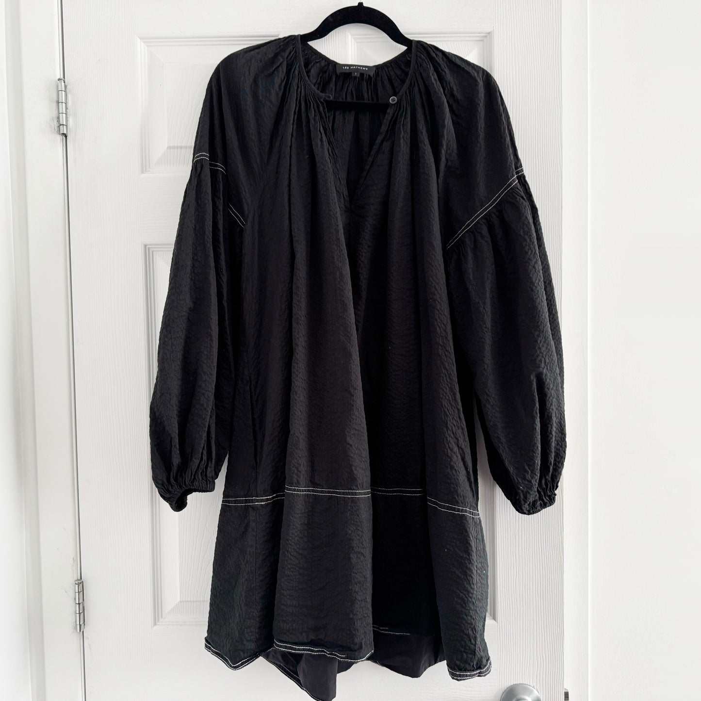 Lee Mathews "Lilian" Balloon Sleeve Mini Dress in Black, size "1" (Small)