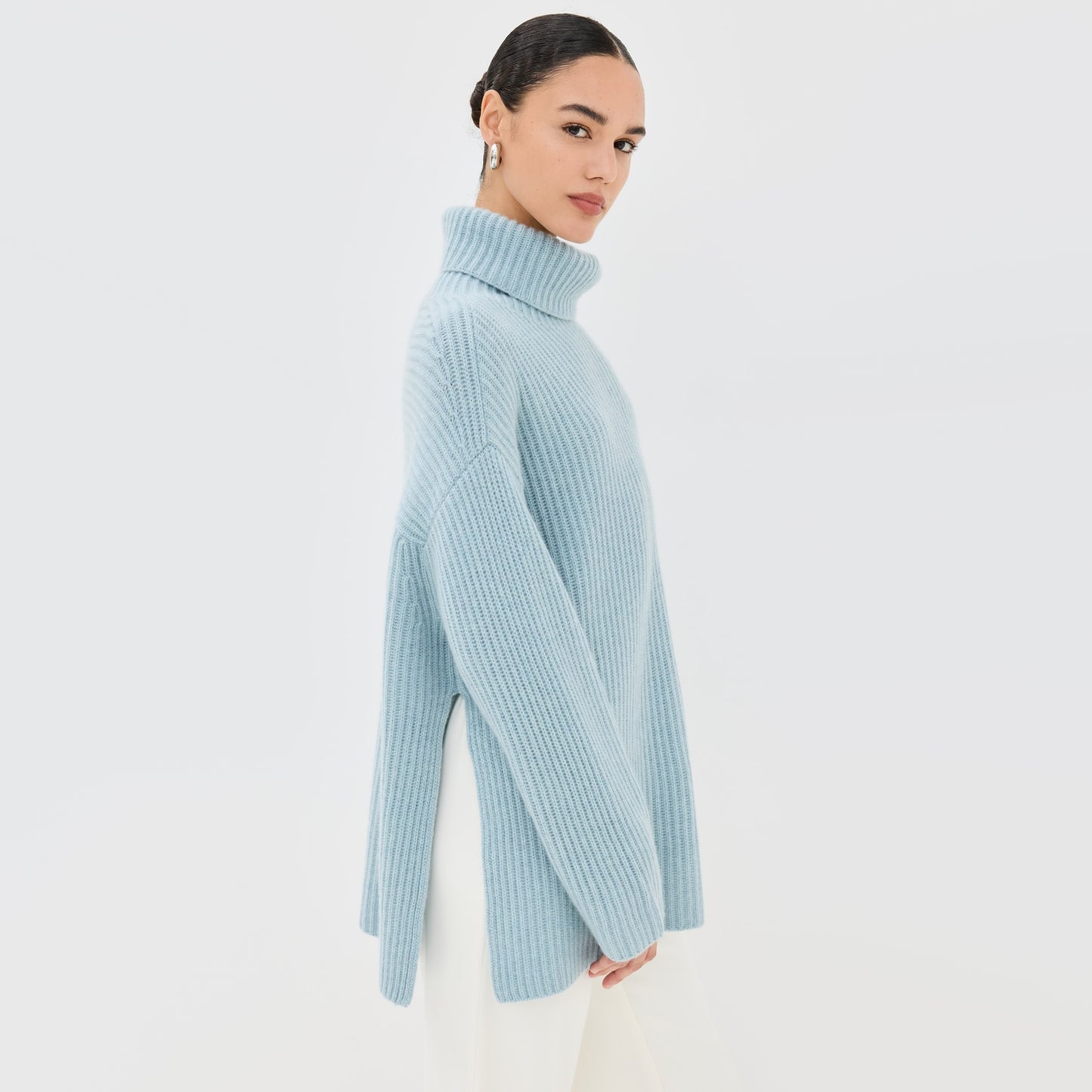Le Kasha "Lisbon" Ribbed Cashmere Sweater in Blue, One Size Only