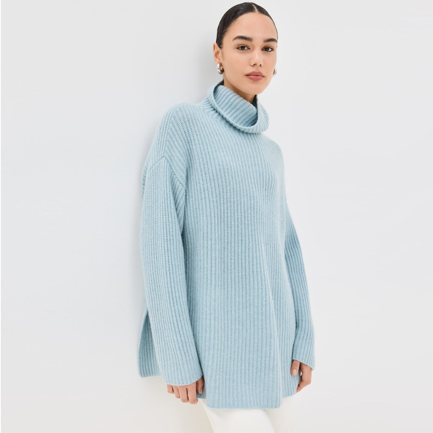 Le Kasha "Lisbon" Ribbed Cashmere Sweater in Blue, One Size Only