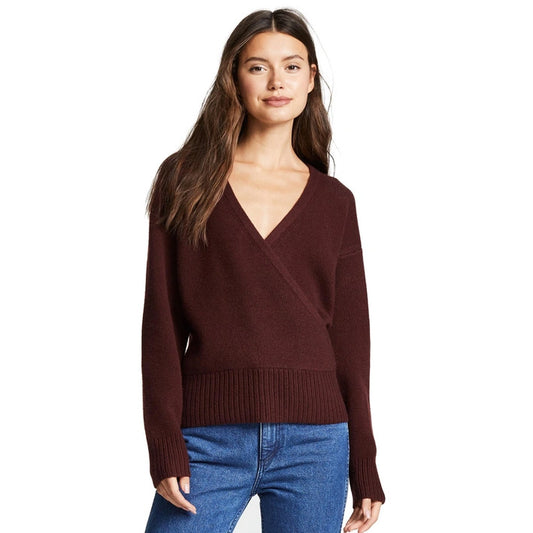 Le Kasha "London" Crossover Front Cashmere Sweater in Burgundy, size Small