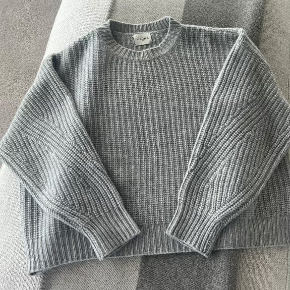 Le Kasha Ribbed Cashmere Crew Neck in Grey, One Size Only