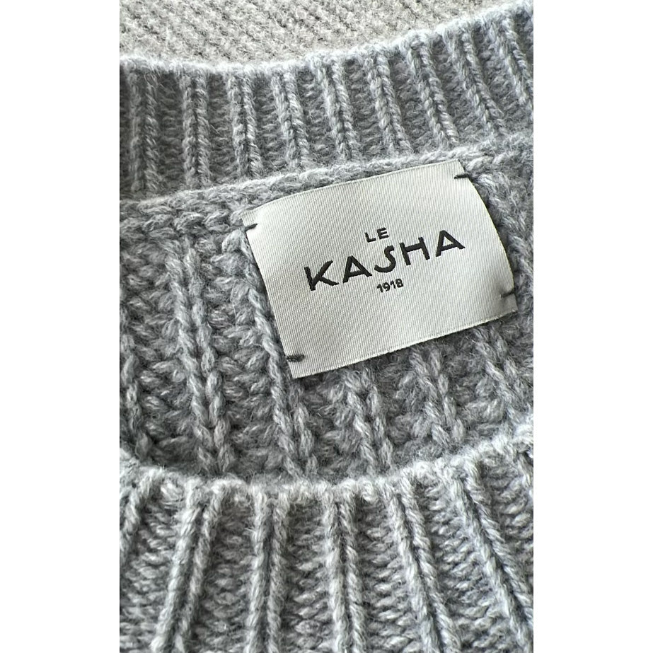 Le Kasha Ribbed Cashmere Crew Neck in Grey, One Size Only