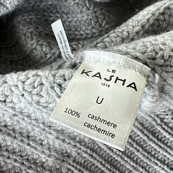 Le Kasha Ribbed Cashmere Crew Neck in Grey, One Size Only