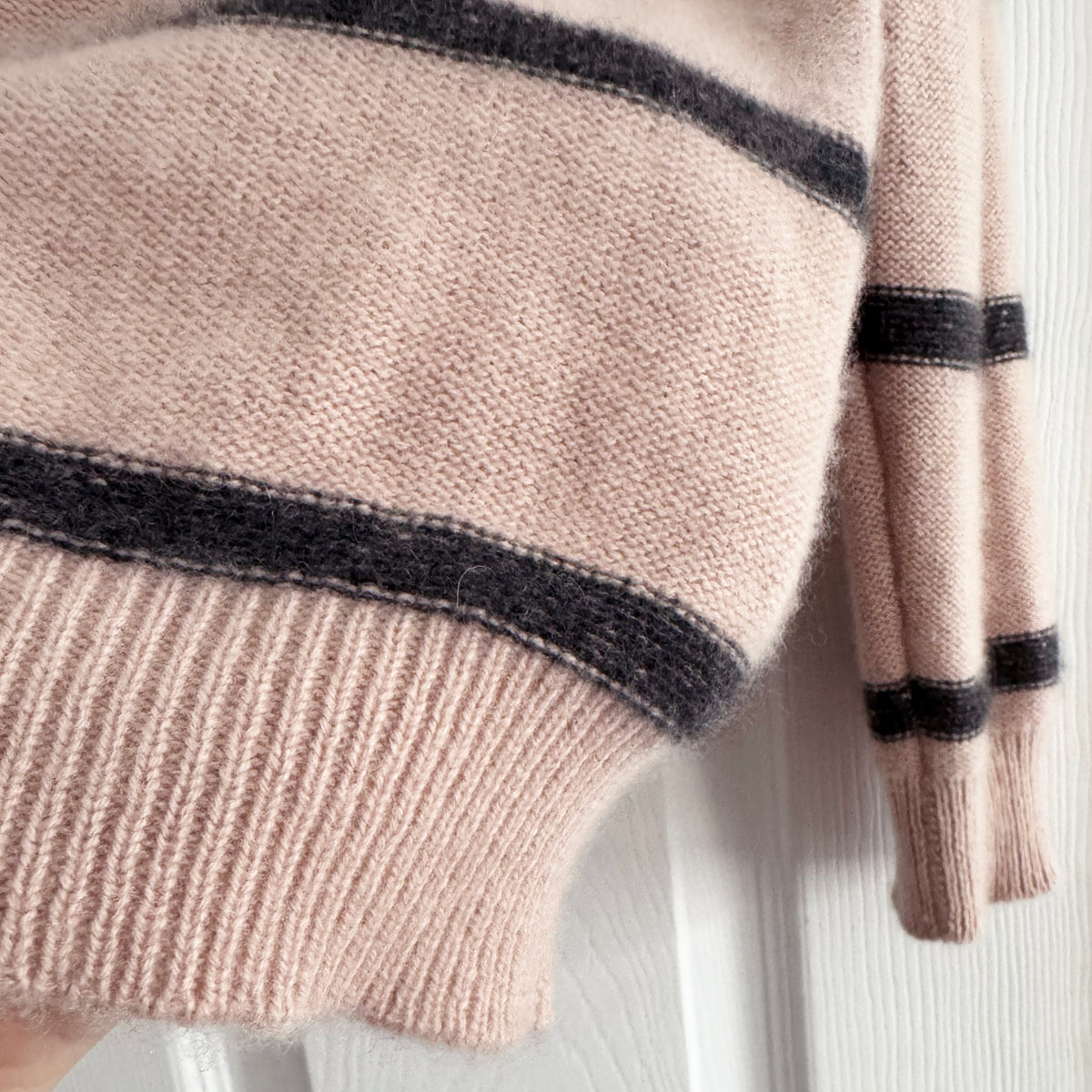Le Kasha Striped Cashmere Sweater in Ballet Pink, size Small