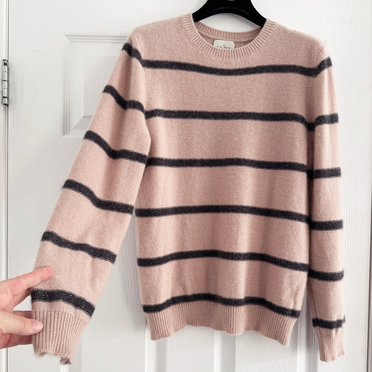 Le Kasha Striped Cashmere Sweater in Ballet Pink, size Small