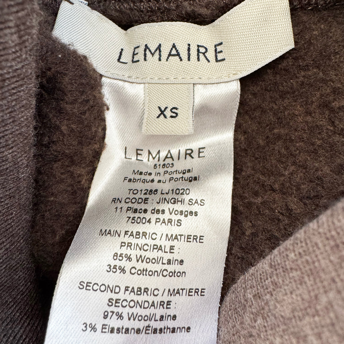 Lemaire High Neck Sweatshirt in Dark Brown Melange, size XS