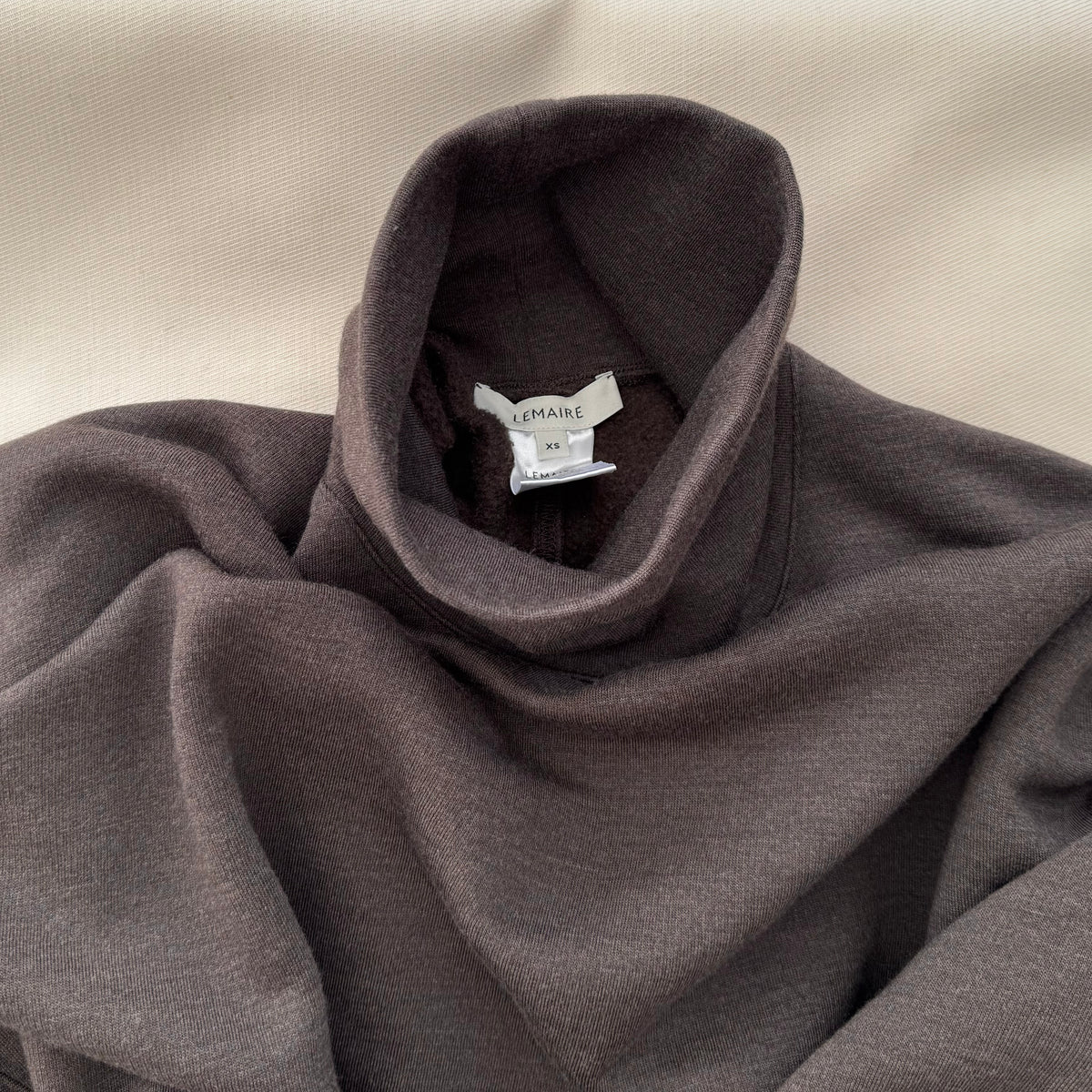 Lemaire High Neck Sweatshirt in Dark Brown Melange, size XS