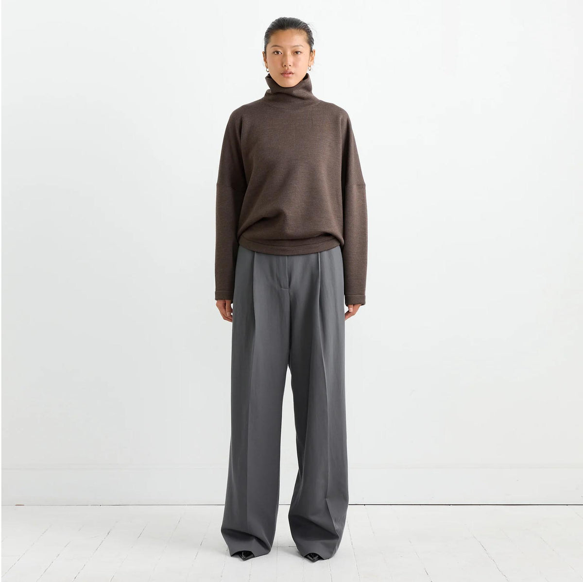 Lemaire High Neck Sweatshirt in Dark Brown Melange, size XS