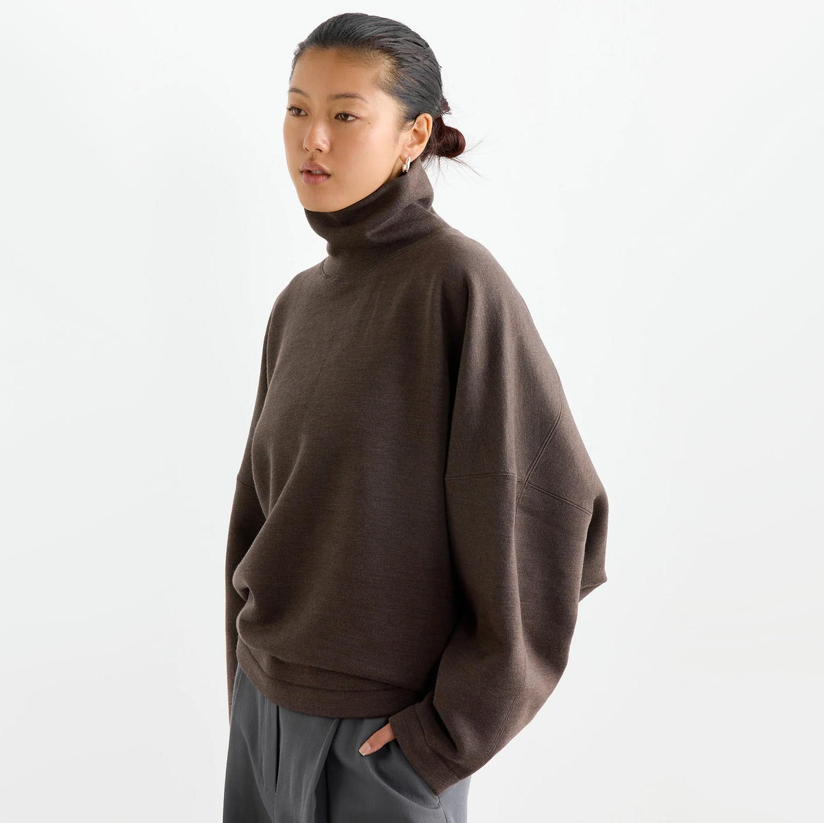 Lemaire High Neck Sweatshirt in Dark Brown Melange, size XS