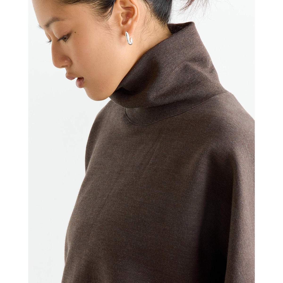 Lemaire High Neck Sweatshirt in Dark Brown Melange, size XS