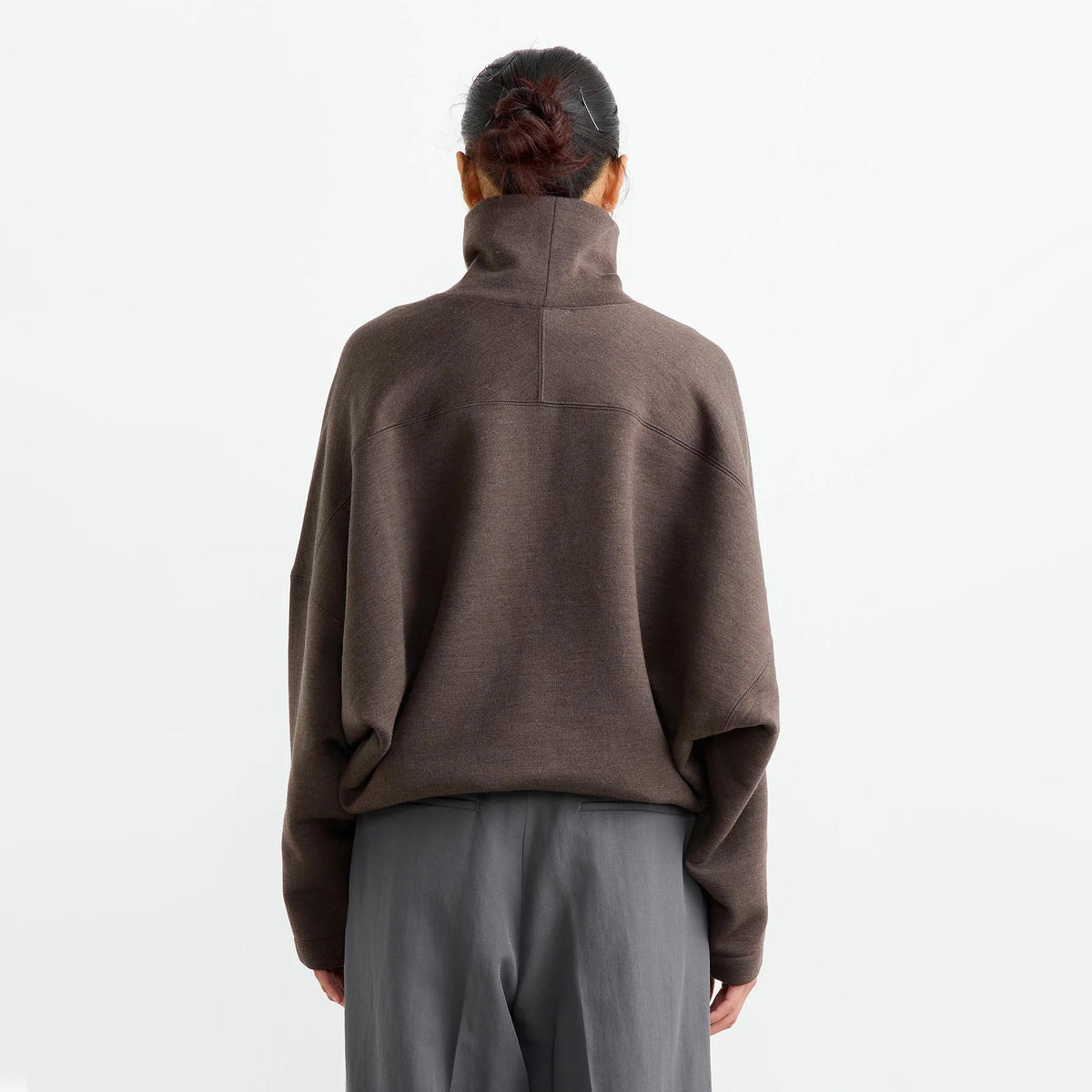 Lemaire High Neck Sweatshirt in Dark Brown Melange, size XS