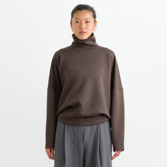 Lemaire High Neck Sweatshirt in Dark Brown Melange, size XS