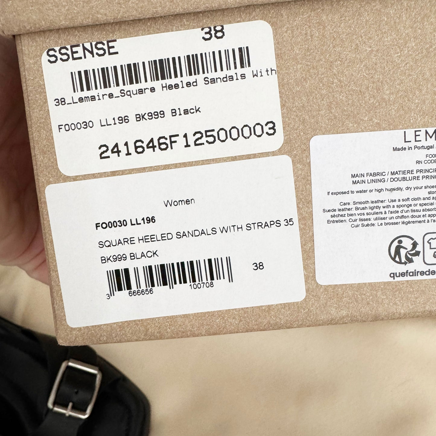 Lemaire Black Square 35mm Heeled Sandals, size 38