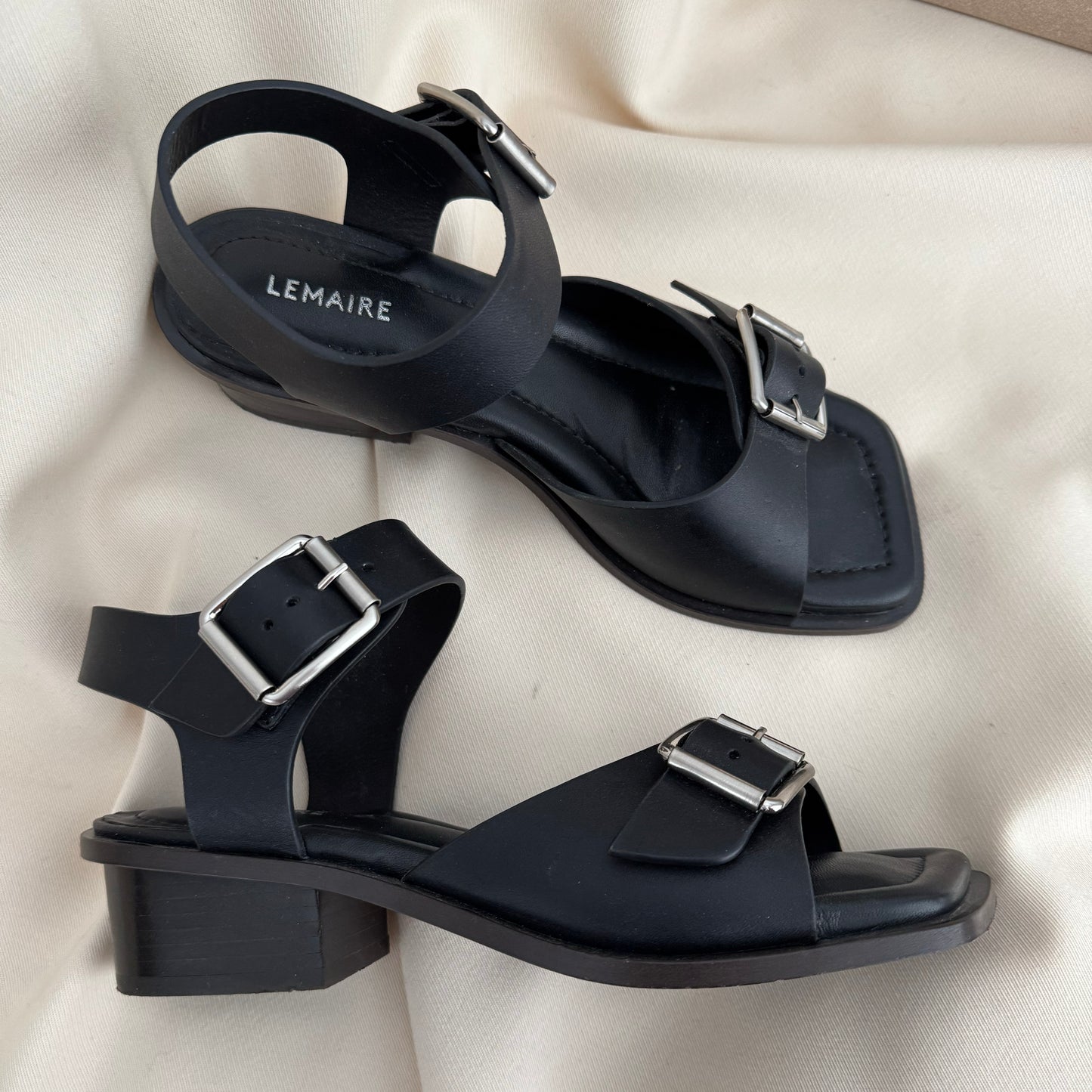 Lemaire Black Square 35mm Heeled Sandals, size 38