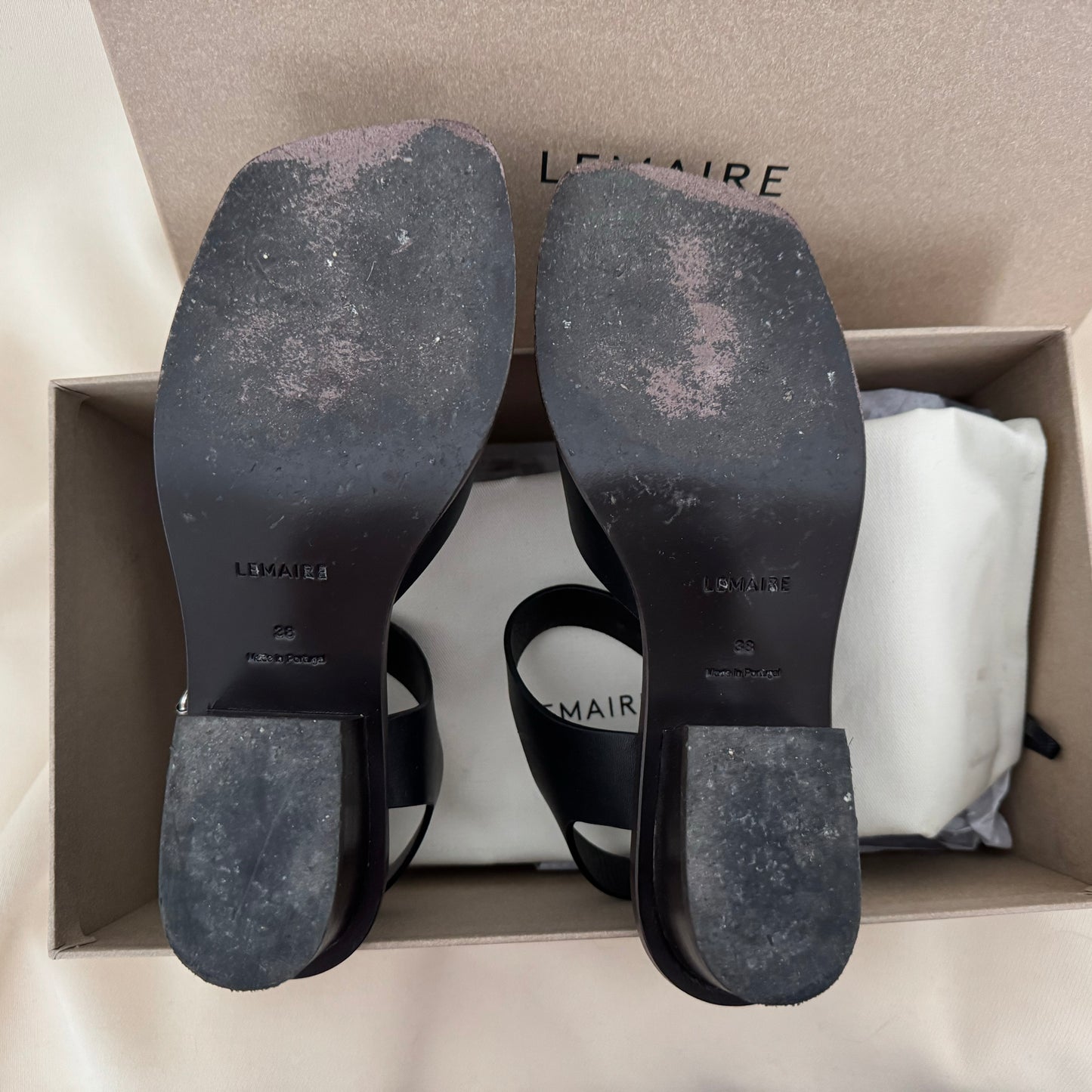 Lemaire Black Square 35mm Heeled Sandals, size 38