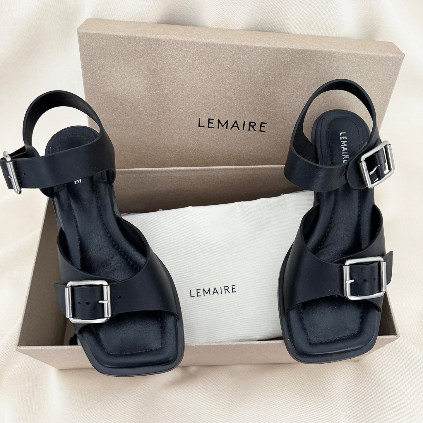 Lemaire Black Square 35mm Heeled Sandals, size 38