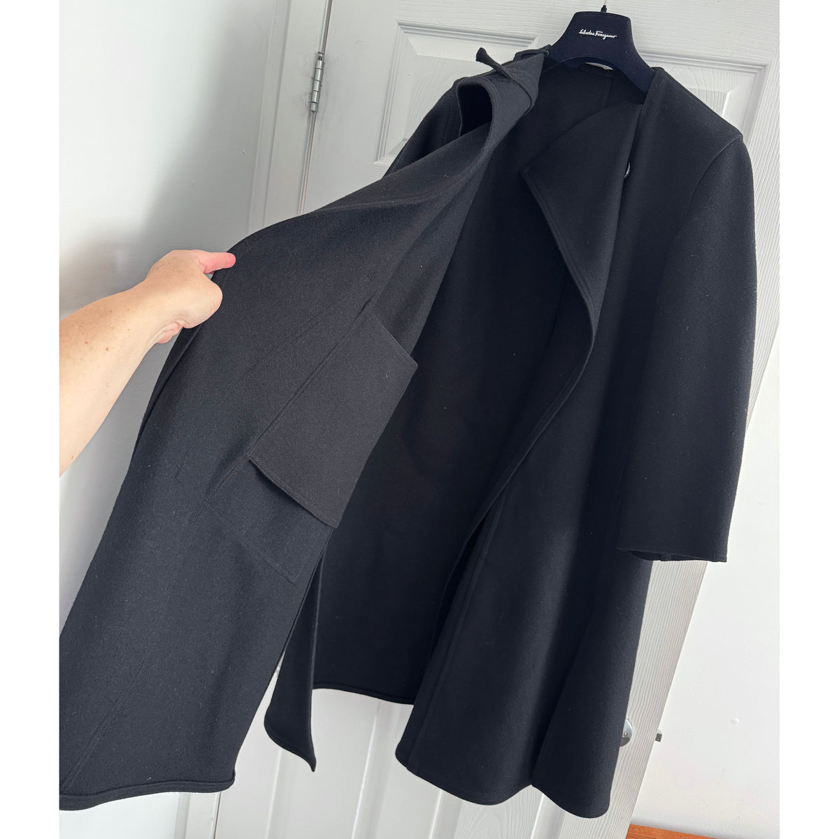 Lemaire Wrapover Wool Coat in Black, size 34