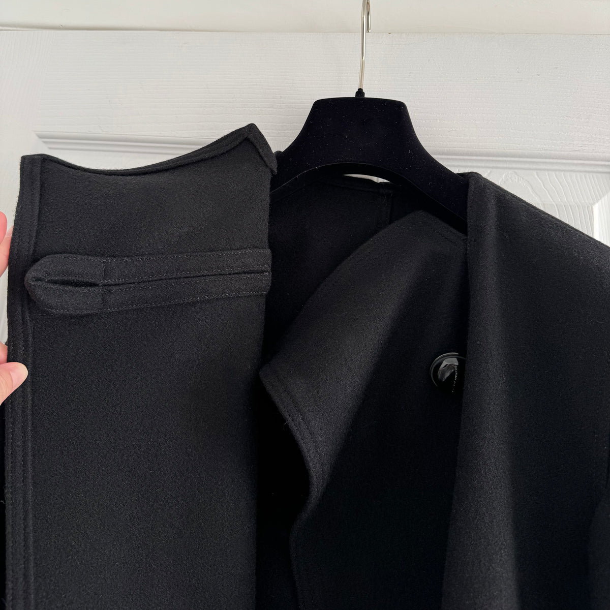 Lemaire Wrapover Wool Coat in Black, size 34