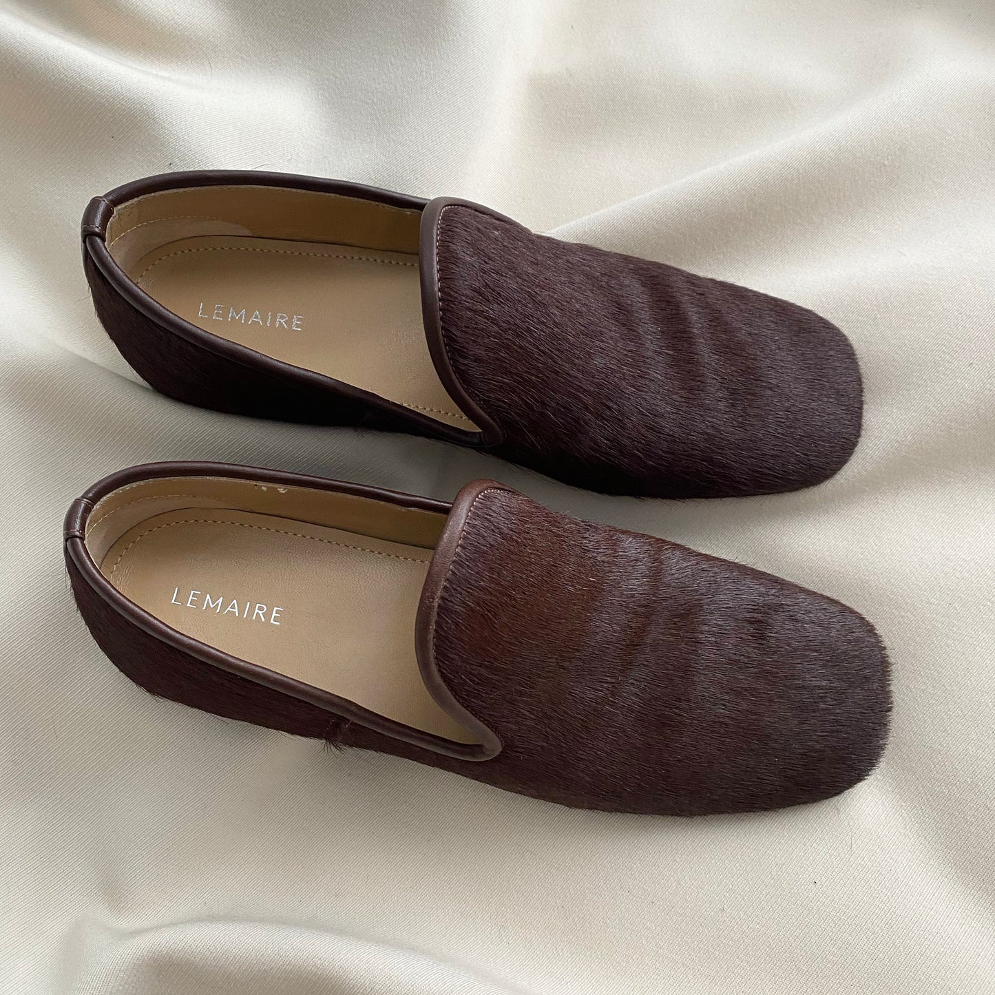 Lemaire Brown Calf Hair Loafers, size 36