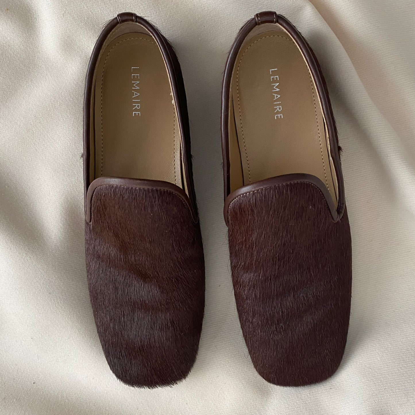 Lemaire Brown Calf Hair Loafers, size 36