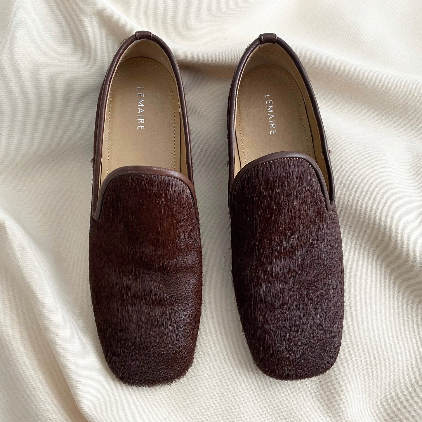 Lemaire Brown Calf Hair Loafers, size 36