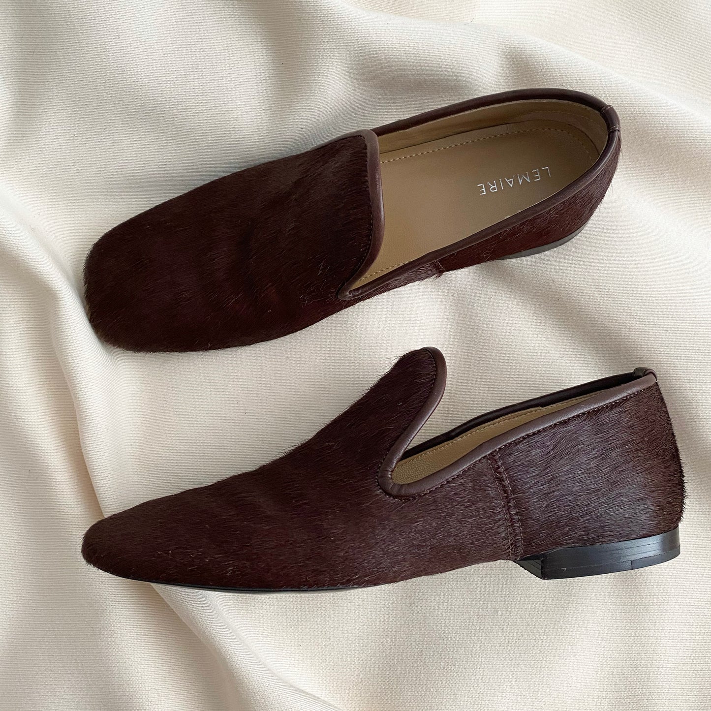 Lemaire Brown Calf Hair Loafers, size 36