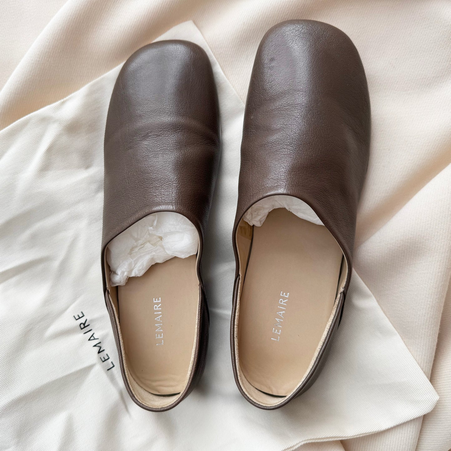 Lemaire Slipper Leather Loafer in Brown, size 38