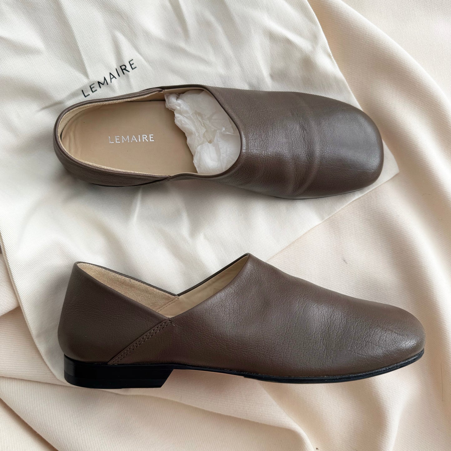 Lemaire Slipper Leather Loafer in Brown, size 38