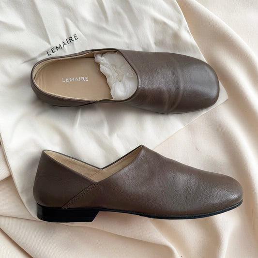 Lemaire Slipper Leather Loafer in Brown, size 38