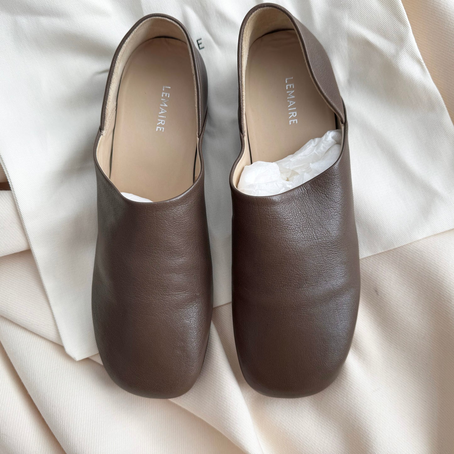 Lemaire Slipper Leather Loafer in Brown, size 38