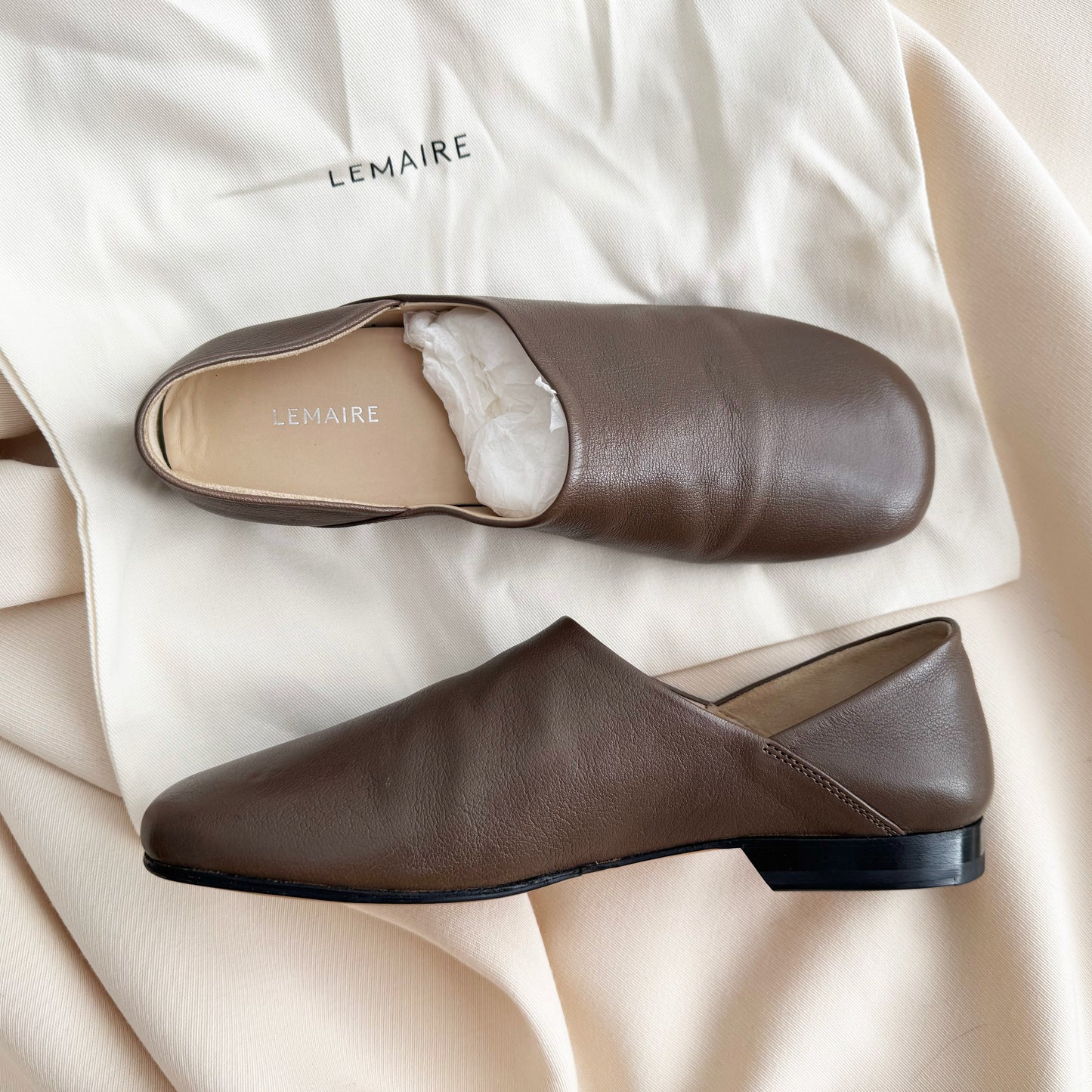 Lemaire Slipper Leather Loafer in Brown, size 38