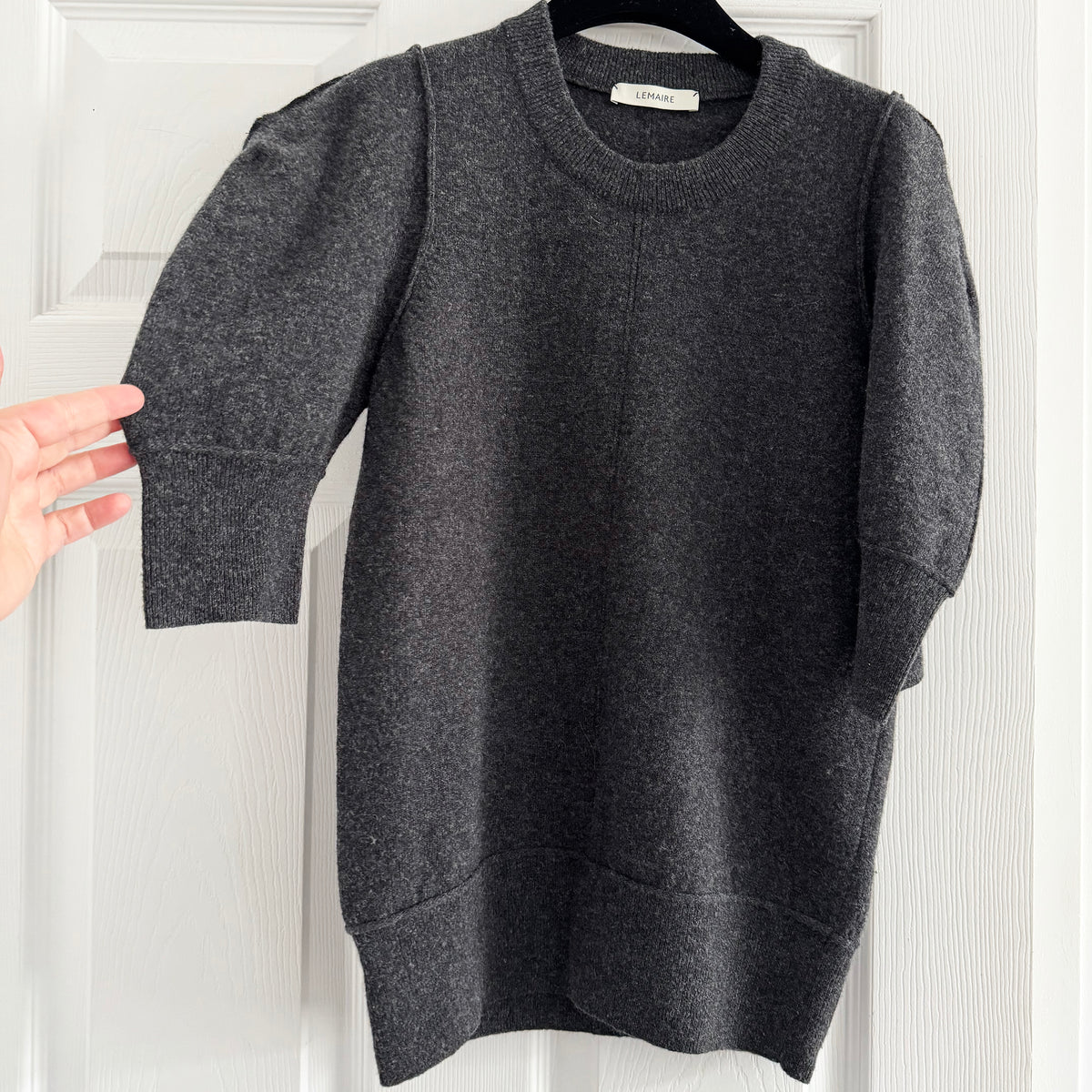Lemaire Short Sleeve Wool Knit in Dark Grey, size XS