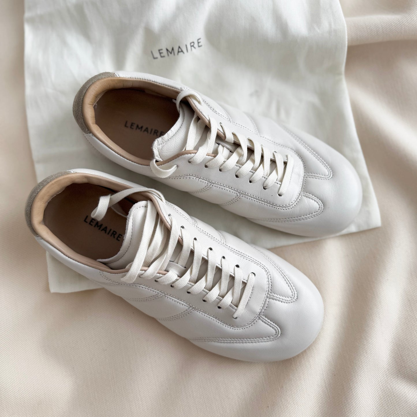 Lemaire "Soft" Nappa Leather Runner in "Milk", size 38