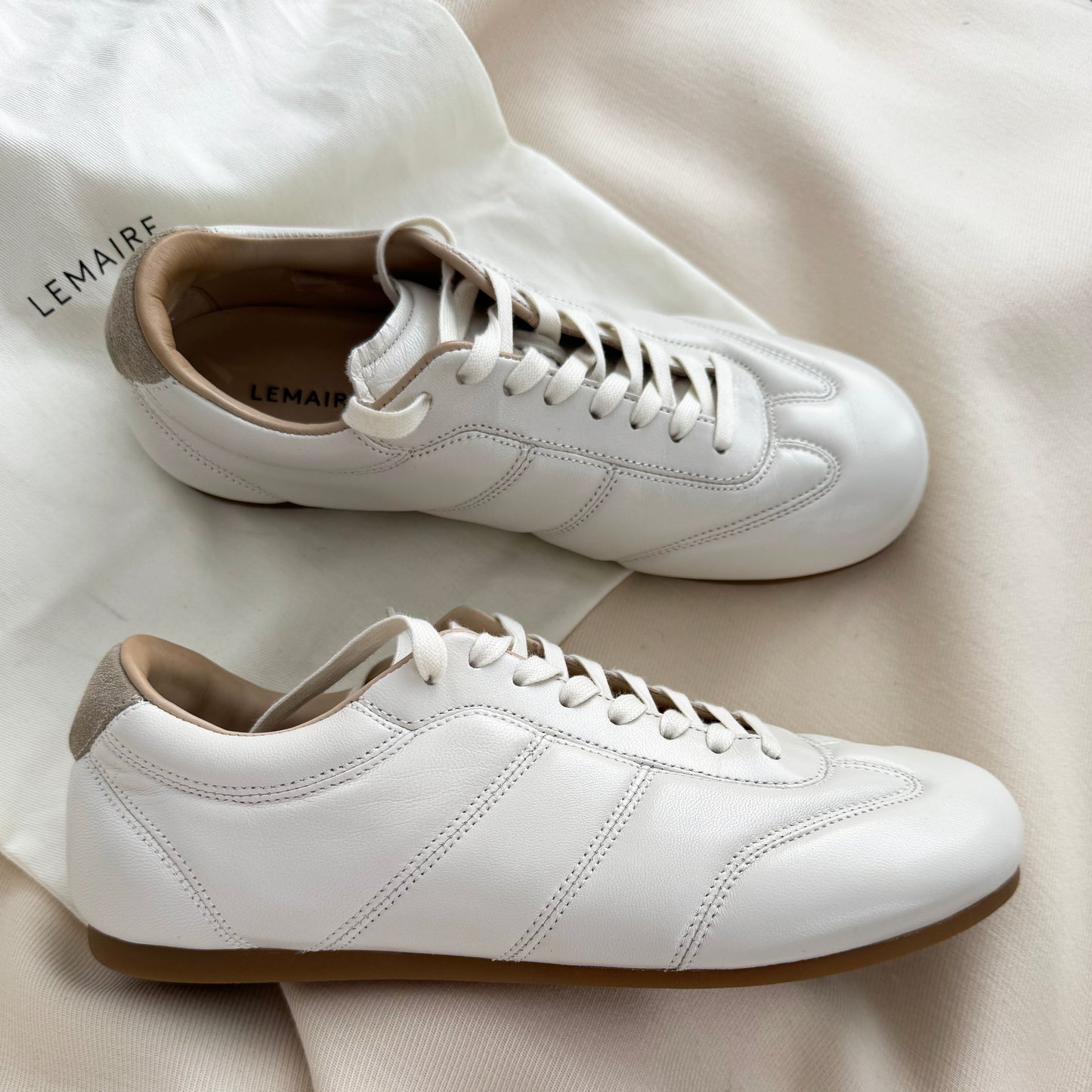 Lemaire "Soft" Nappa Leather Runner in "Milk", size 38