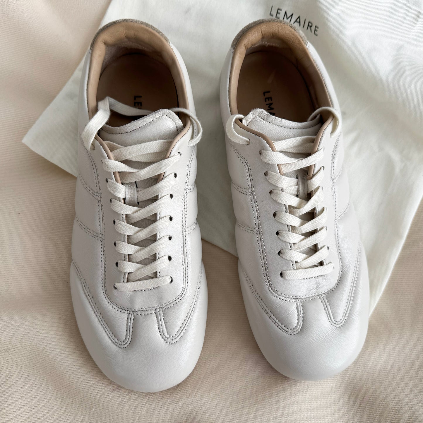 Lemaire "Soft" Nappa Leather Runner in "Milk", size 38