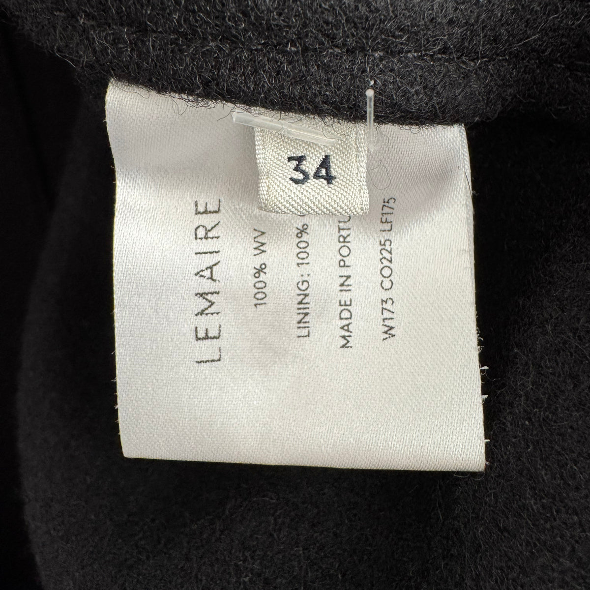 Lemaire Wrapover Wool Coat in Black, size 34