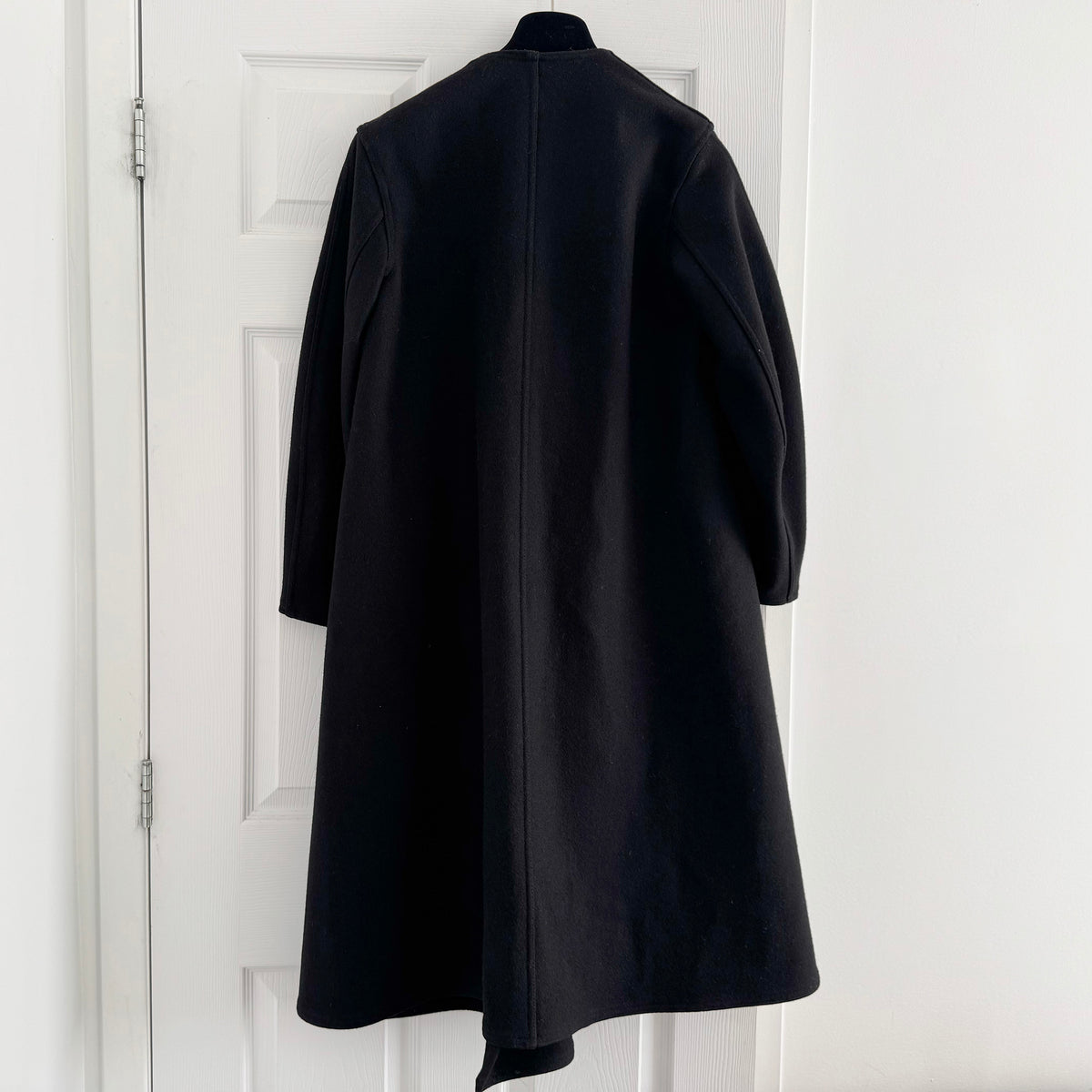 Lemaire Wrapover Wool Coat in Black, size 34