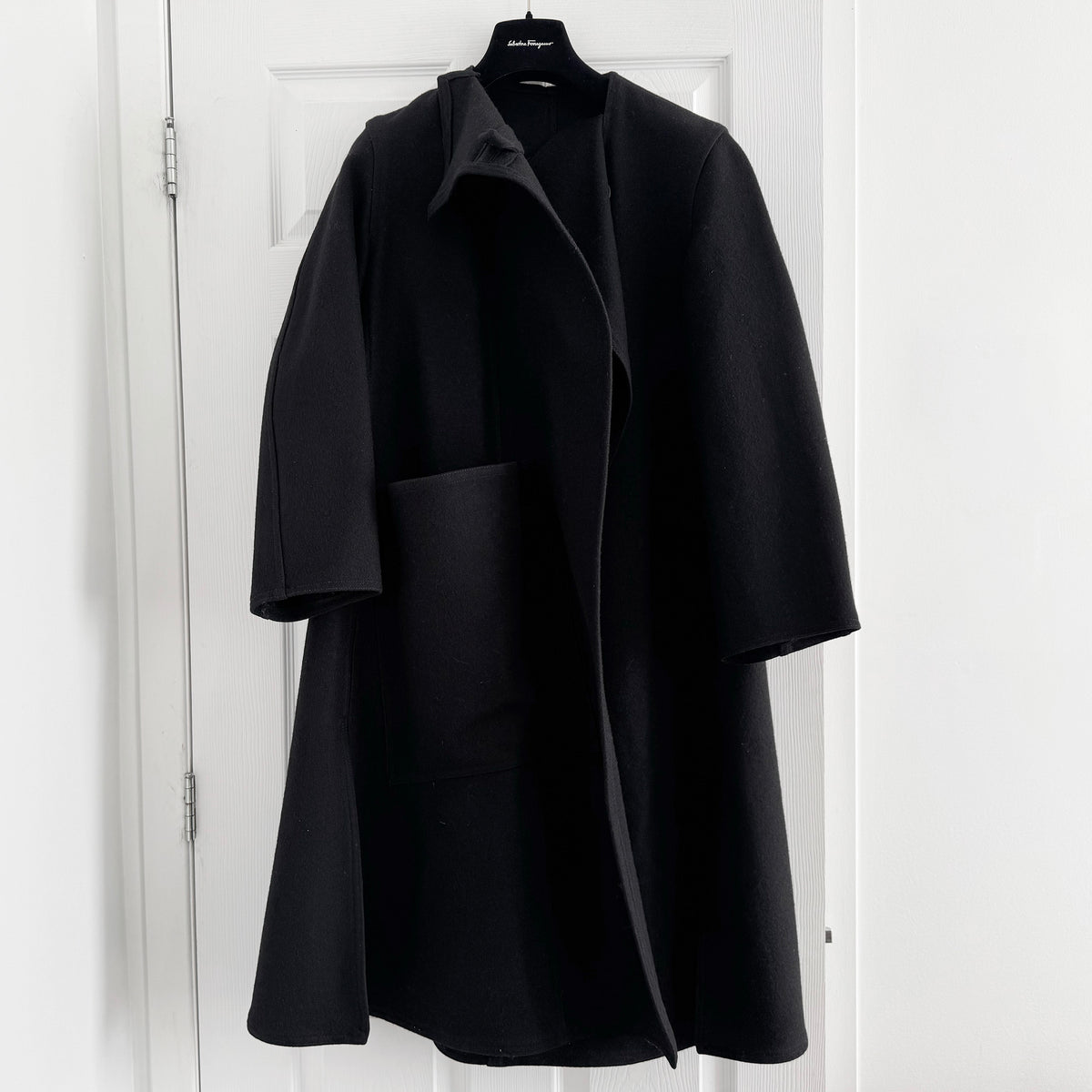 Lemaire Wrapover Wool Coat in Black, size 34