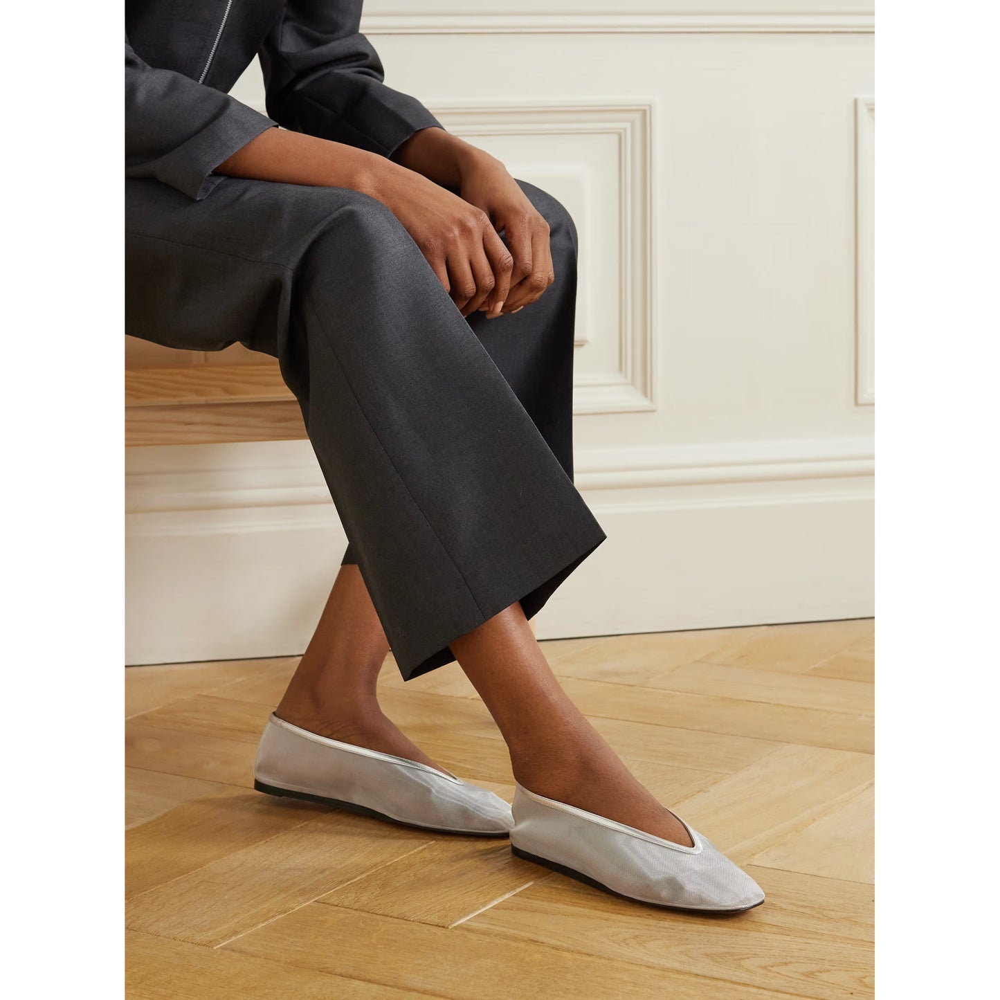 Le Monde Beryl "Luna" Slipper in Silver Mesh, size 39 (fits 8.5)