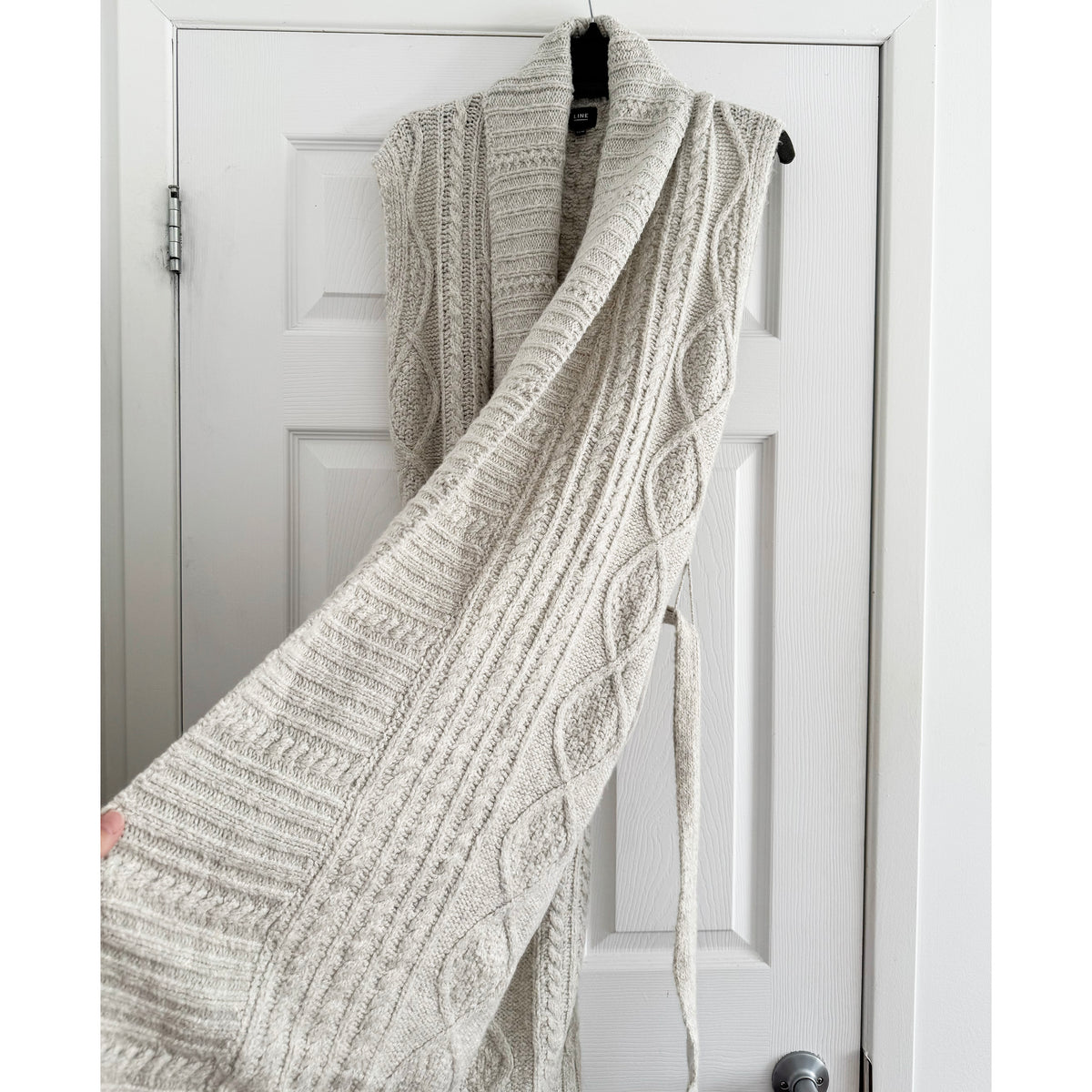 Line Knitwear Cable Knit Belted Vest in Grey, size XS