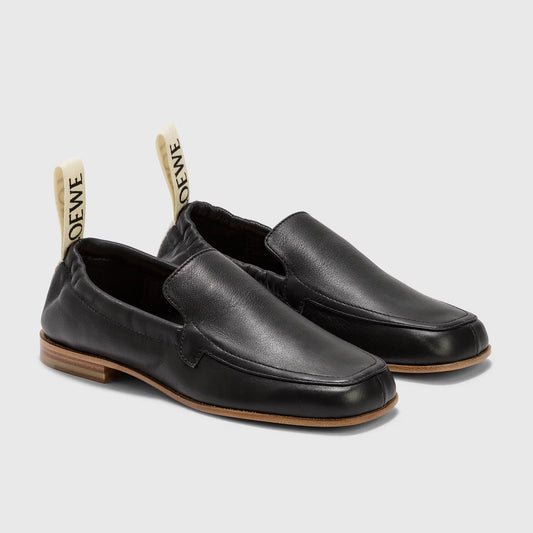 Loewe Elasticated Leather Loafers in Black, size 39